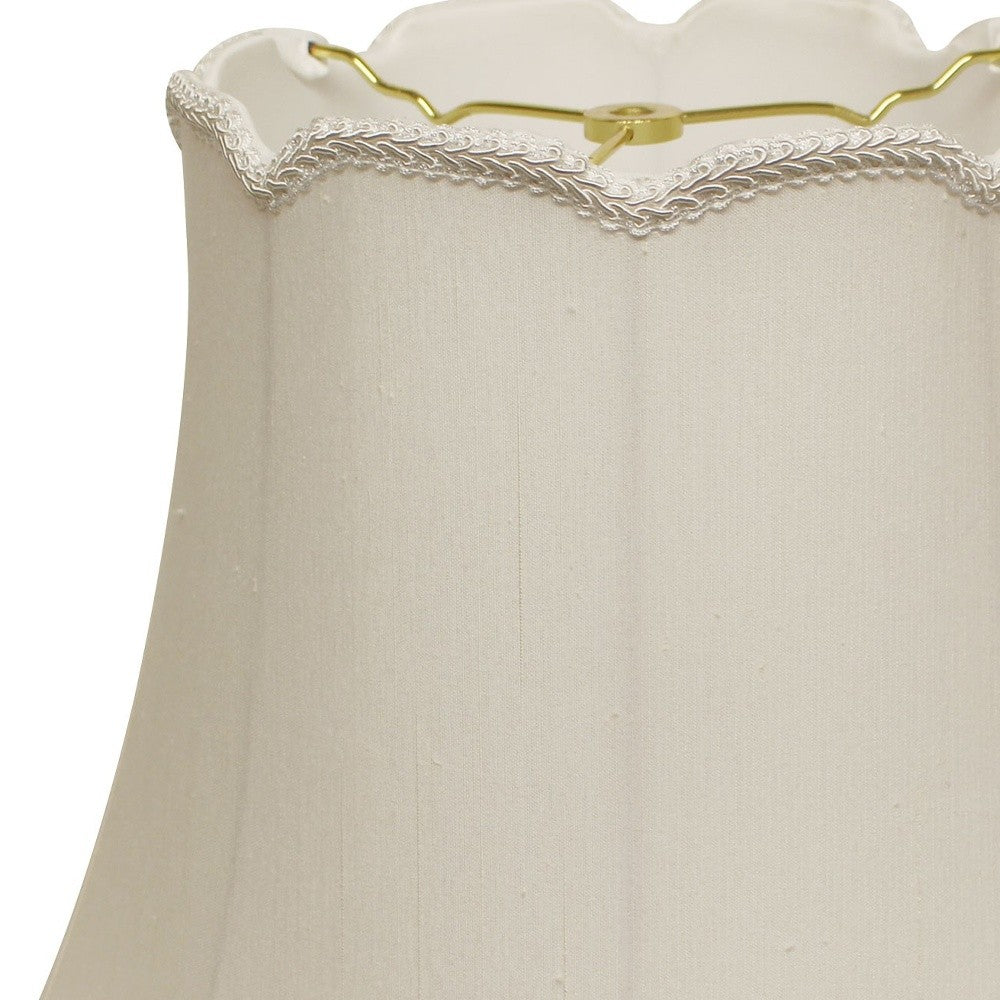 HomeRoots 18" Empire Slanted Cylinder Scroll Edge Silk Lampshade in White Finish