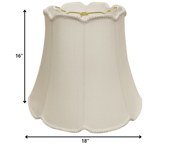 HomeRoots 18" Empire Slanted Cylinder Scroll Edge Silk Lampshade in White Finish