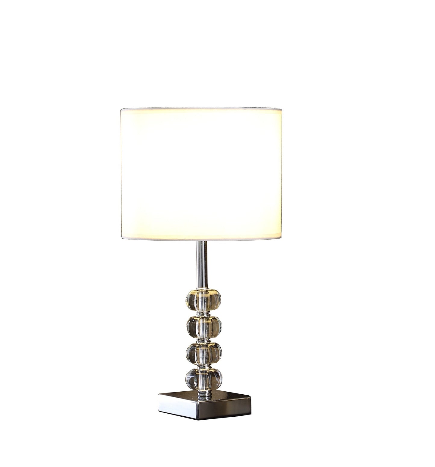 HomeRoots 18” Modern Crystal Quatro Orb And Silver Metal Table Lamp With White Finish