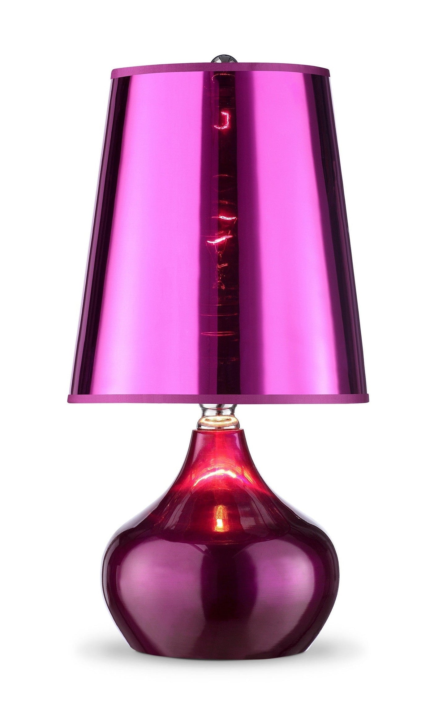 HomeRoots 18" Purple Glass Bedside Table Lamp With Red Plastic Shade