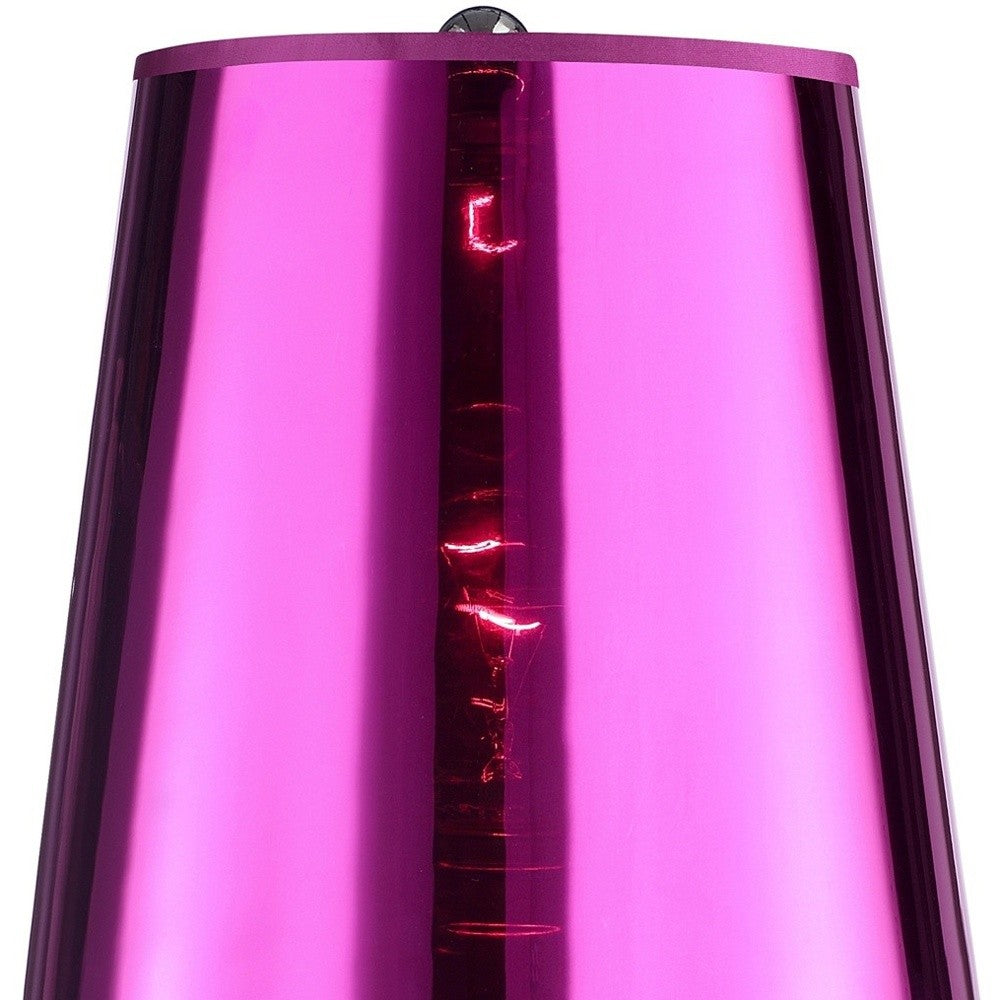 HomeRoots 18" Purple Glass Bedside Table Lamp With Red Plastic Shade