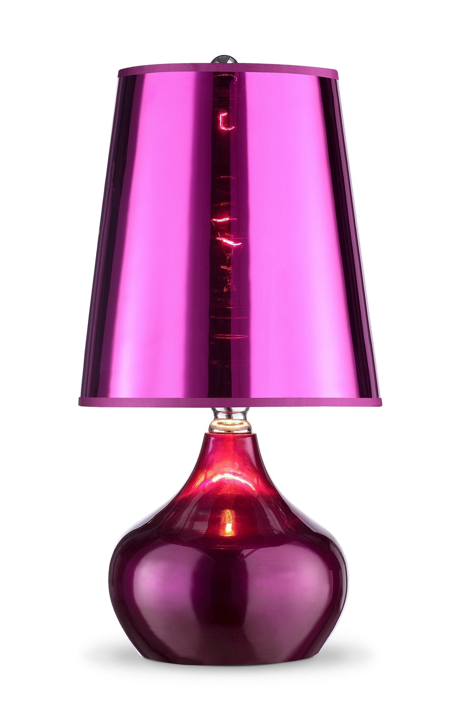 HomeRoots 18" Purple Glass Bedside Table Lamp With Red Plastic Shade