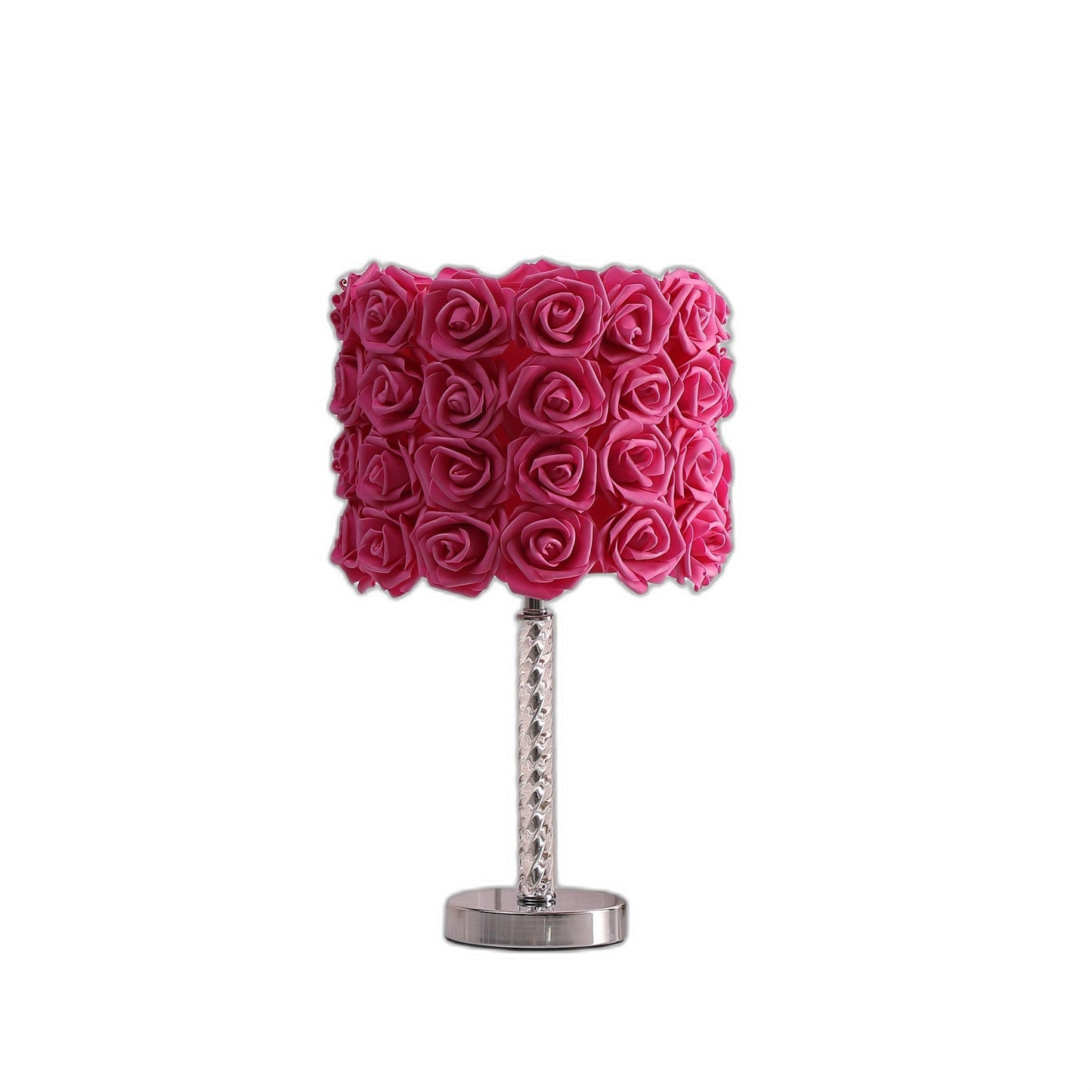 HomeRoots 18" Silver Bedside Led Table Lamp With Red Flowers Drum Shade