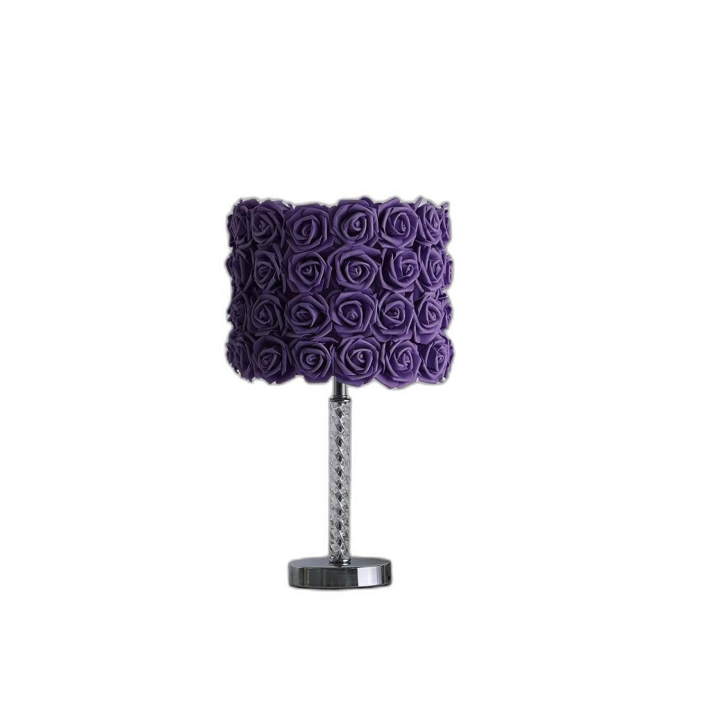 HomeRoots 18" Silver Bedside Table Lamp With Purple Flowers Drum Shade