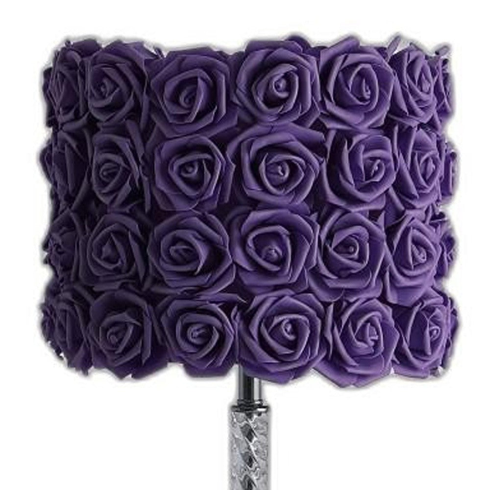 HomeRoots 18" Silver Bedside Table Lamp With Purple Flowers Drum Shade