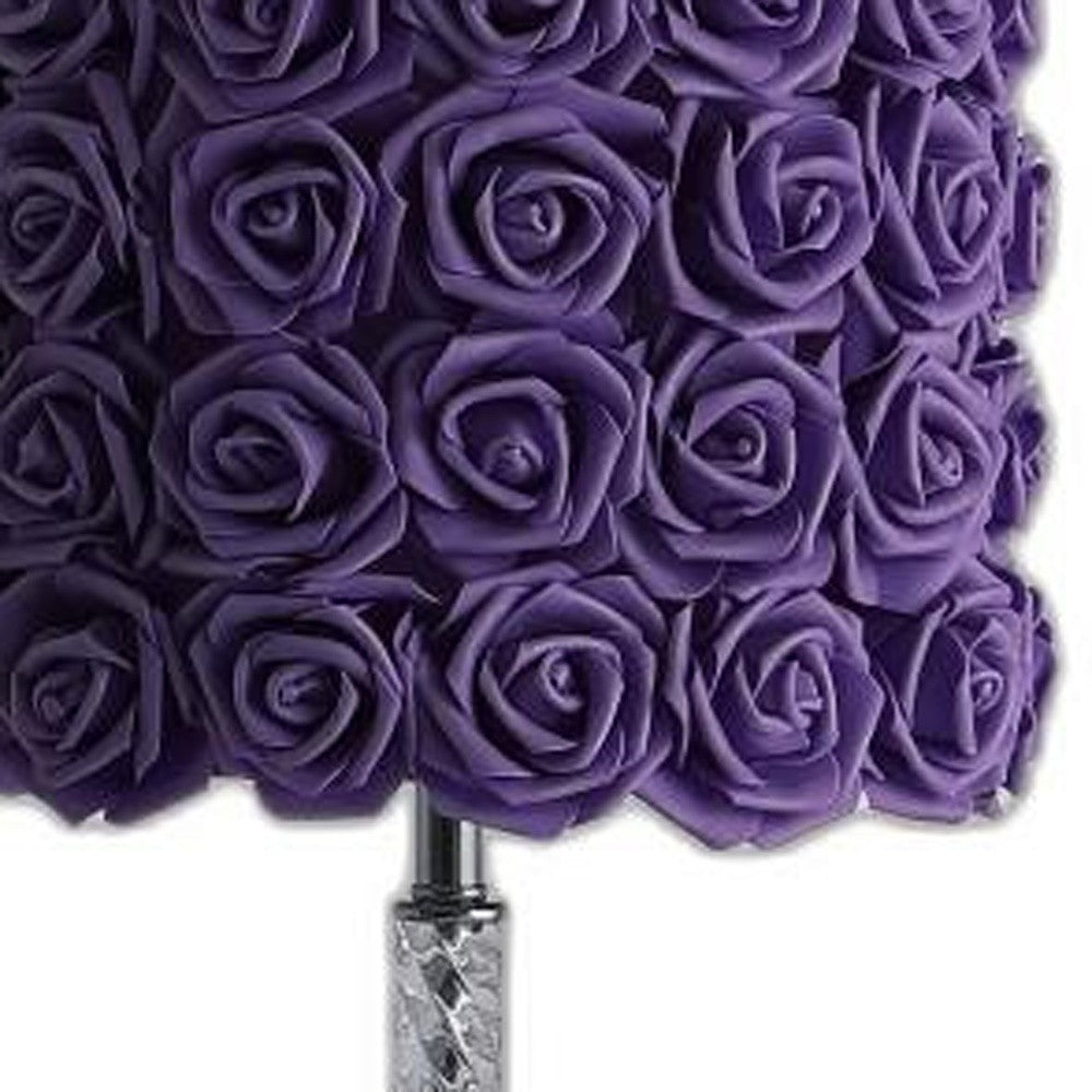 HomeRoots 18" Silver Bedside Table Lamp With Purple Flowers Drum Shade