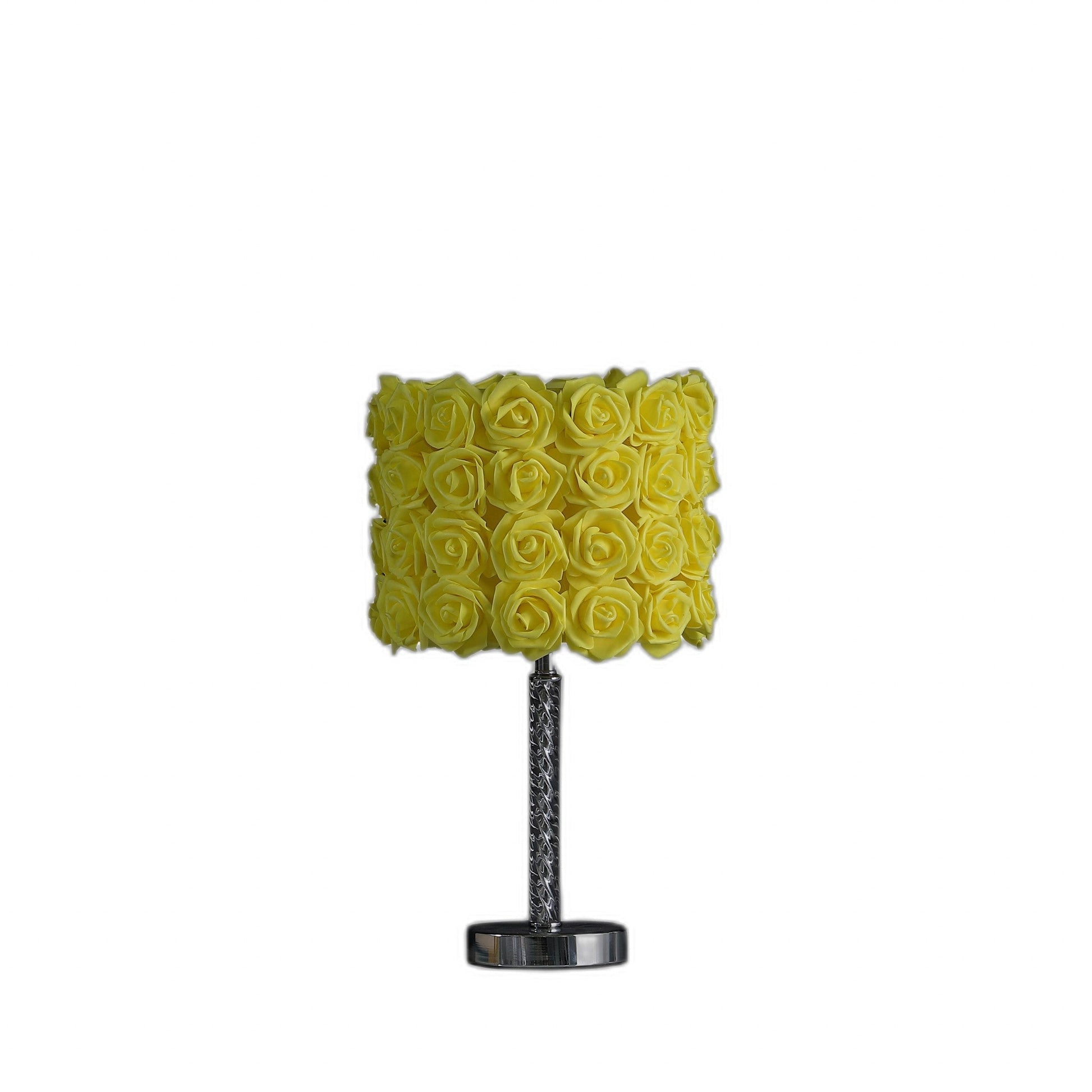 HomeRoots 18" Silver Bedside Table Lamp With Yellow Flowers Drum Shade