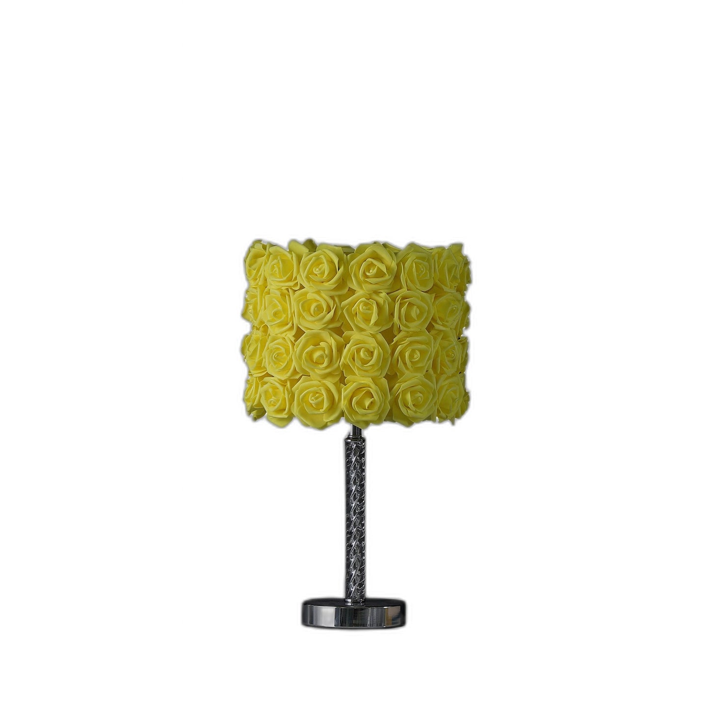HomeRoots 18" Silver Bedside Table Lamp With Yellow Flowers Drum Shade