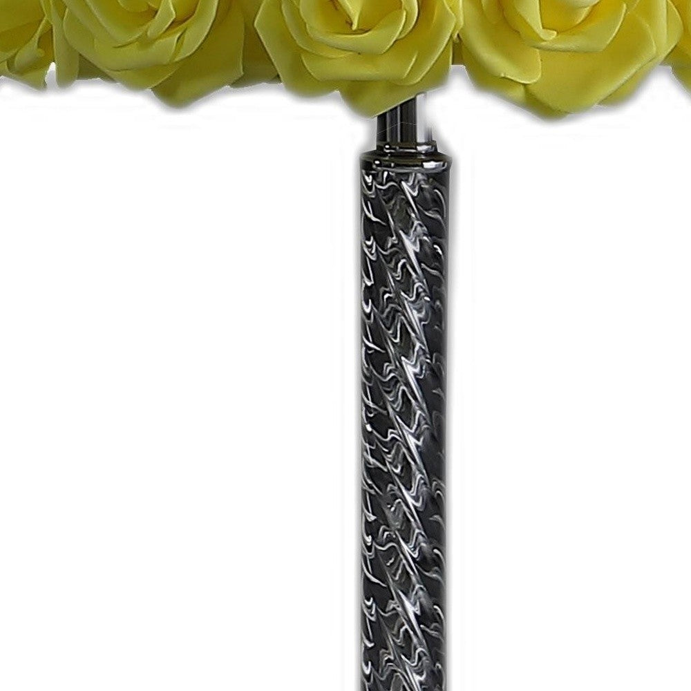 HomeRoots 18" Silver Bedside Table Lamp With Yellow Flowers Drum Shade