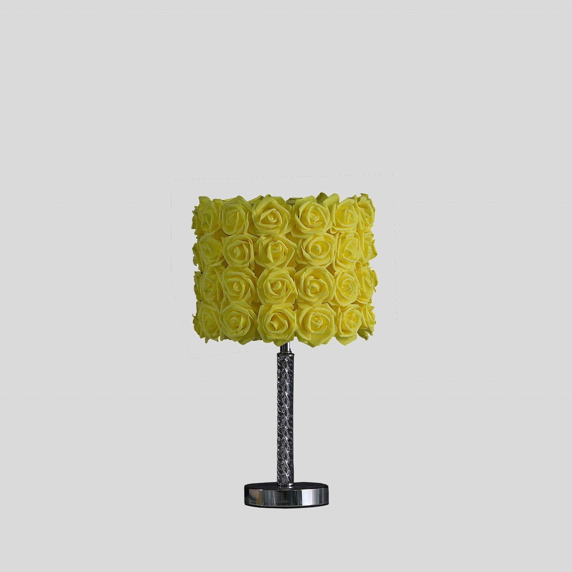 HomeRoots 18" Silver Bedside Table Lamp With Yellow Flowers Drum Shade
