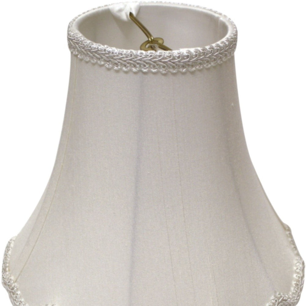 HomeRoots 18" Slanted Scallop Bell Monay Shantung Lampshade in White Finish