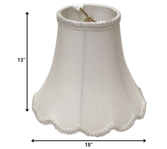 HomeRoots 18" Slanted Scallop Bell Monay Shantung Lampshade in White Finish