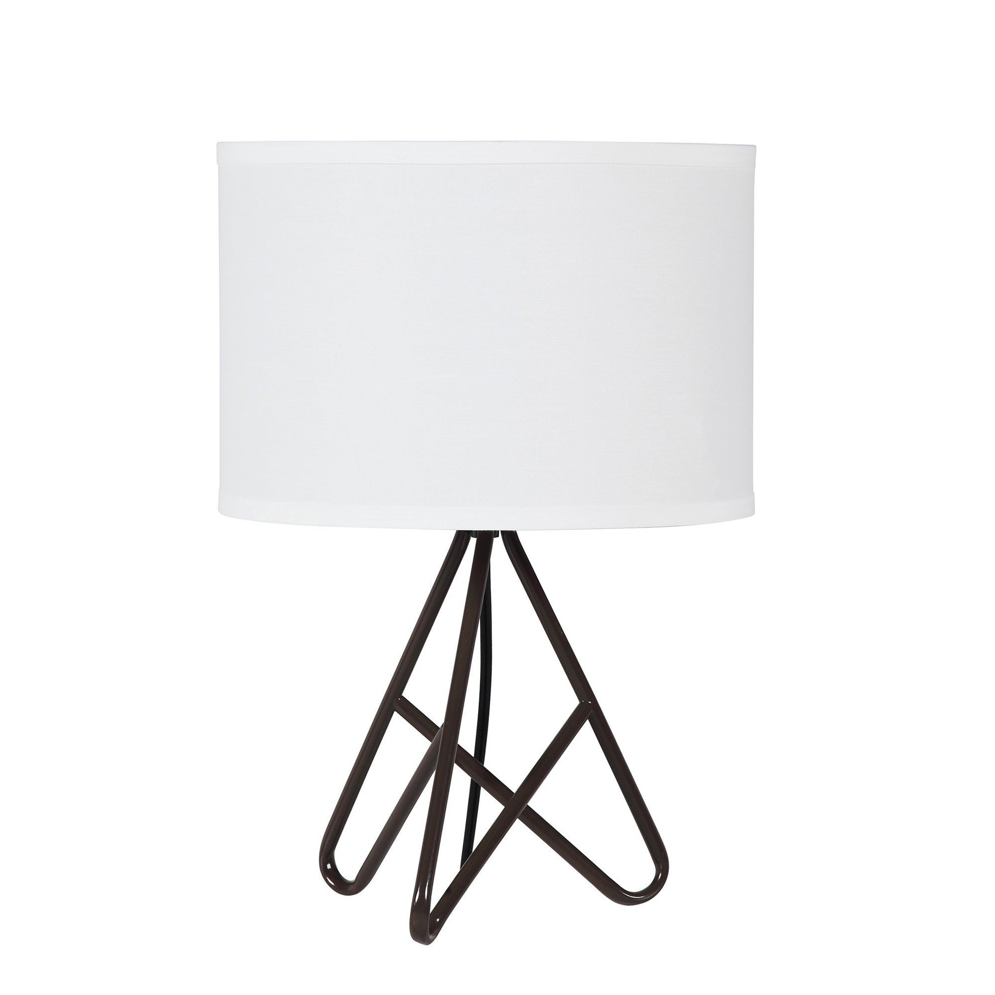 HomeRoots 18” Tripod Metal Table Lamp With White Shade and Espresso Finish
