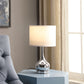 HomeRoots 19" Bedside Table Lamp With White Drum Shade in Silver Finish