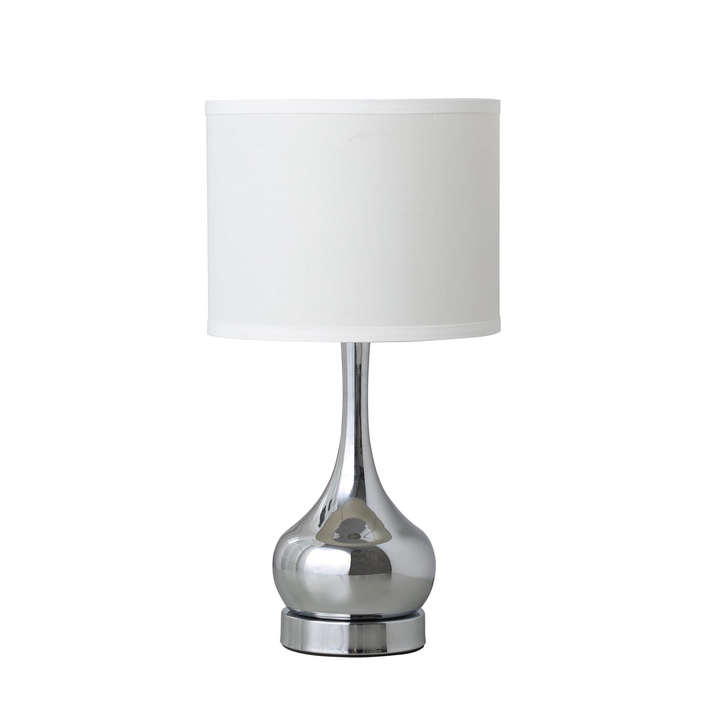HomeRoots 19" Bedside Table Lamp With White Drum Shade in Silver Finish