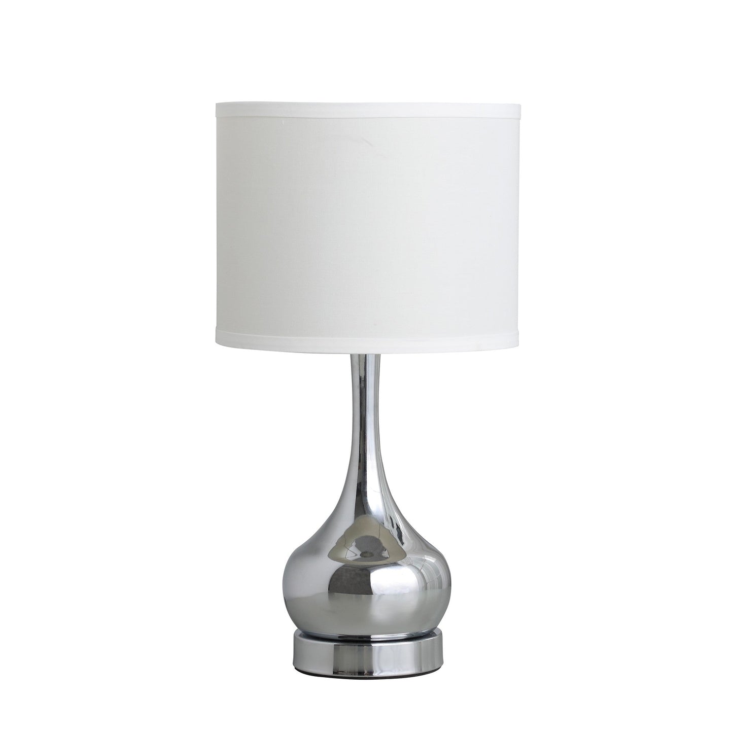 HomeRoots 19" Bedside Table Lamp With White Drum Shade in Silver Finish
