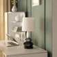 HomeRoots 19” Geo Stone Stack Metal Table With White Empire Shade