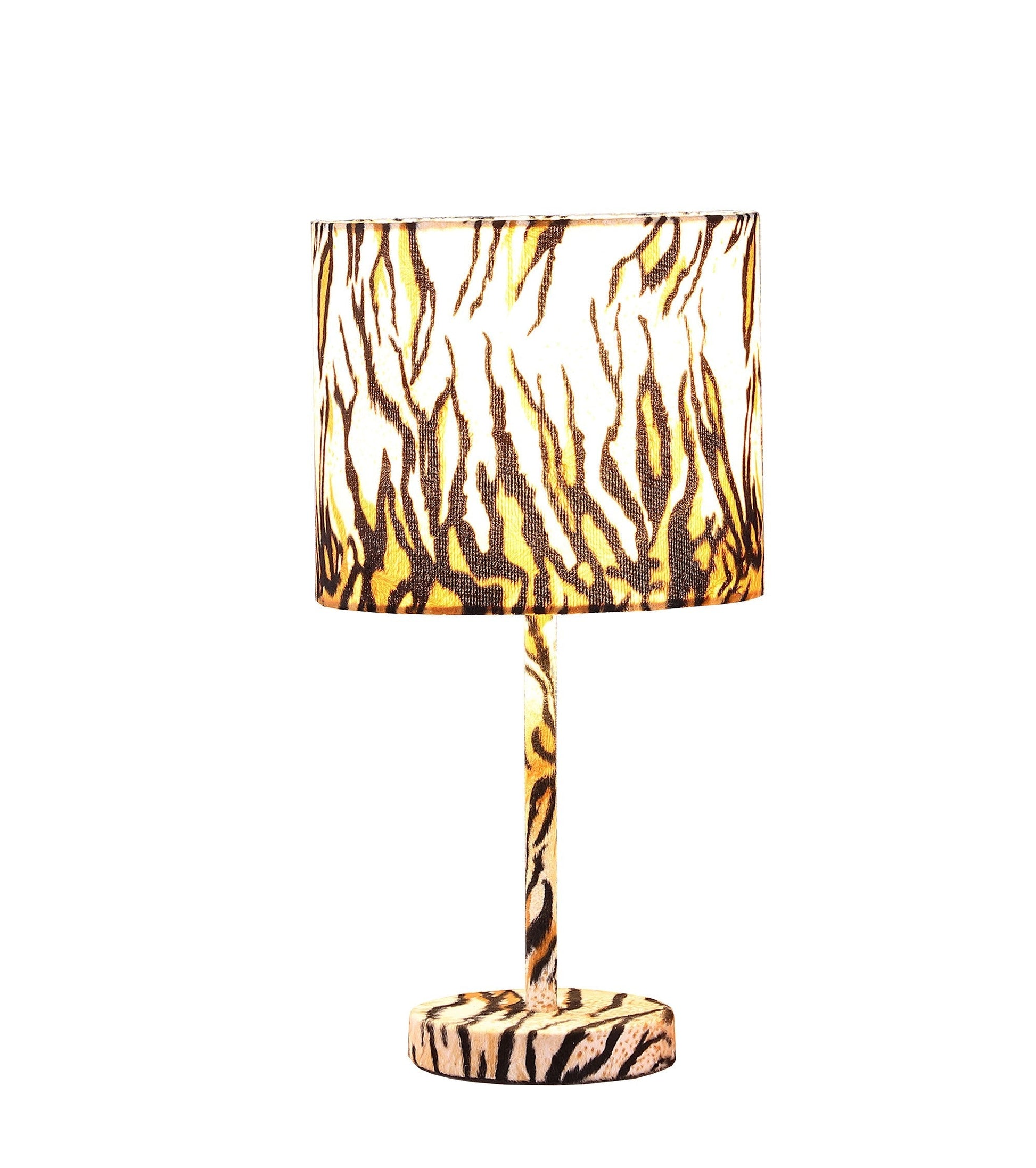 HomeRoots 19” Modern Faux Tiger Print Suede Table Lamp in Brown and Black Finish