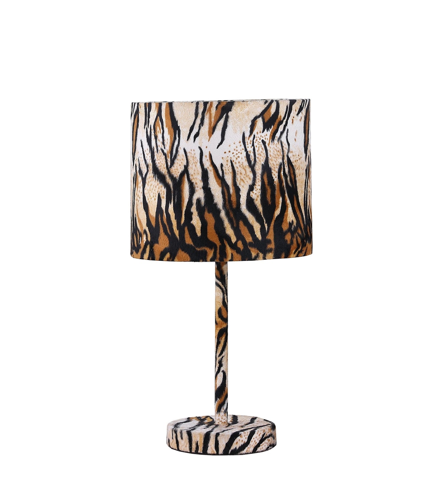 HomeRoots 19” Modern Faux Tiger Print Suede Table Lamp in Brown and Black Finish