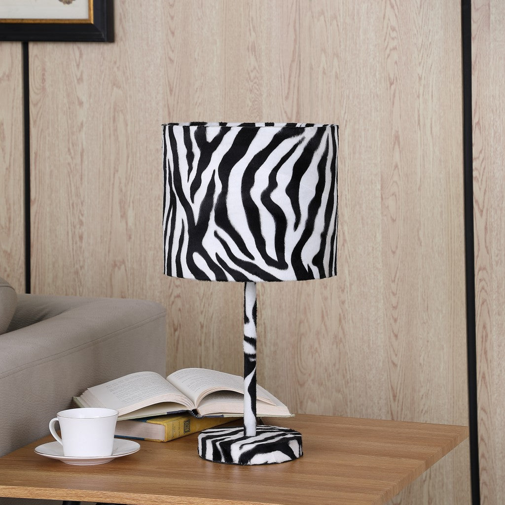 HomeRoots 19” Modern Suede Table Lamp With Faux Zebra Print Finish