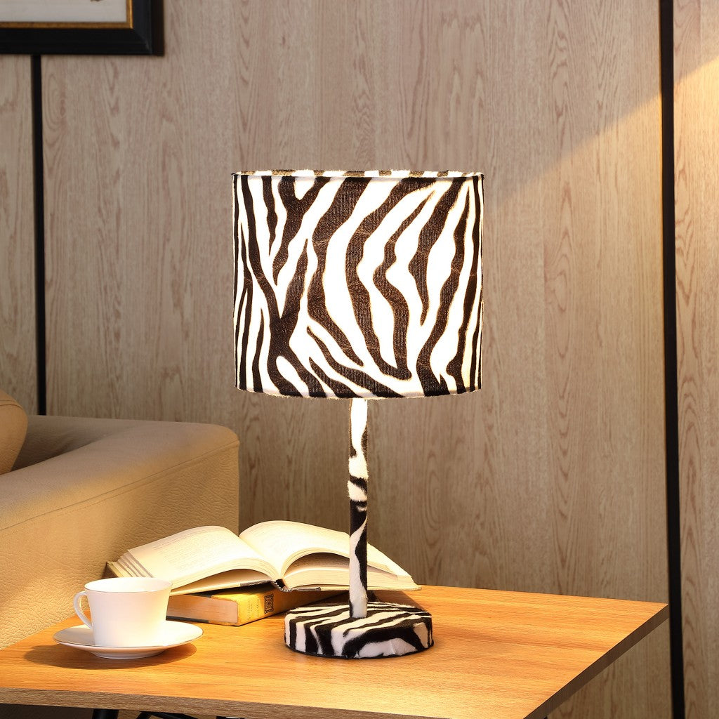HomeRoots 19” Modern Suede Table Lamp With Faux Zebra Print Finish