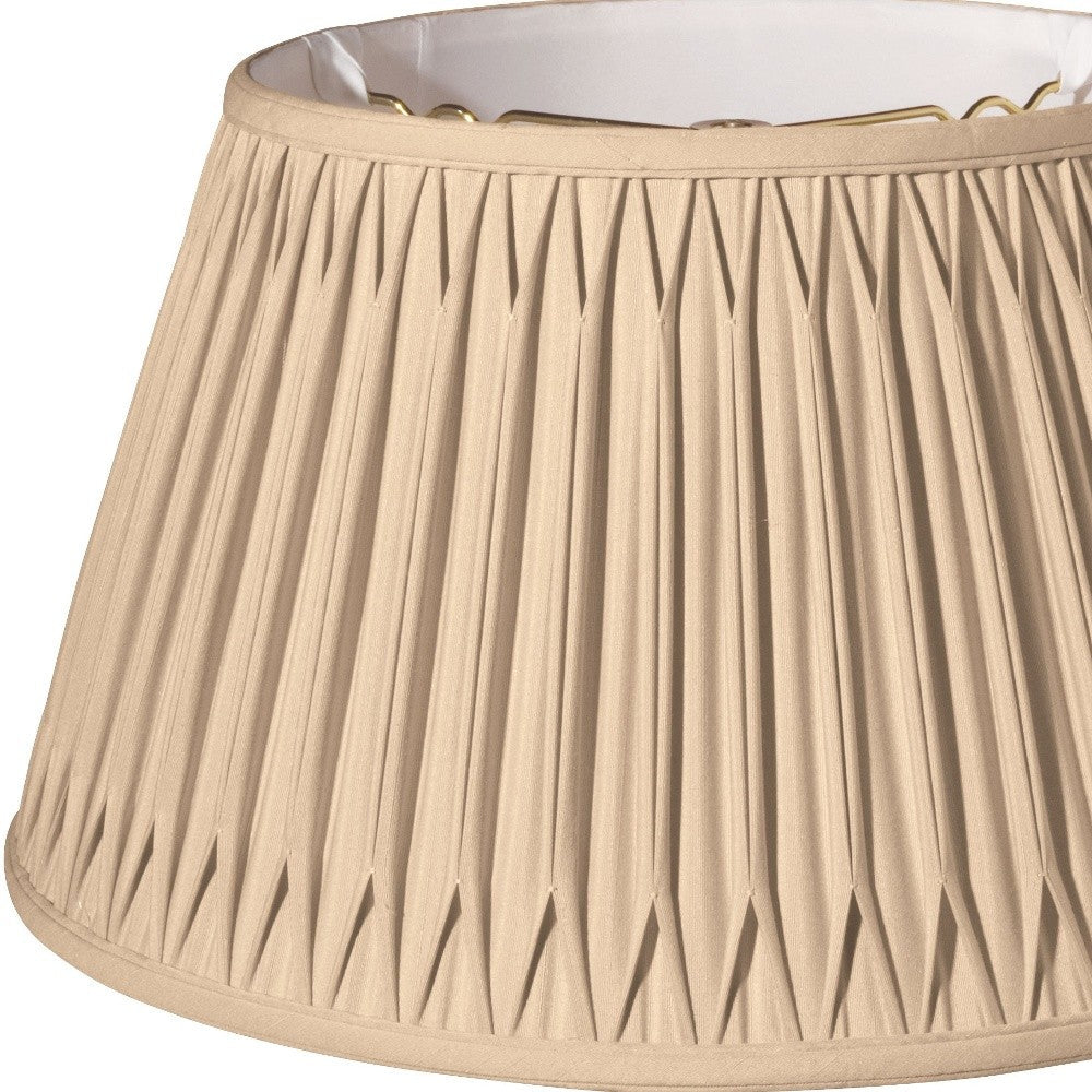 HomeRoots 19" Shallow Drum Smocked Shantung Lampshade in Vintage Gold Finish