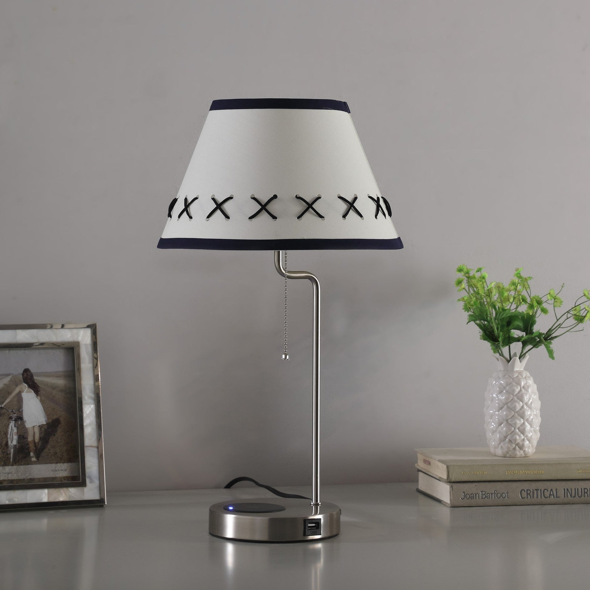HomeRoots 20" Bedside Table Lamp With Off White Empire Shade in Silver Finish