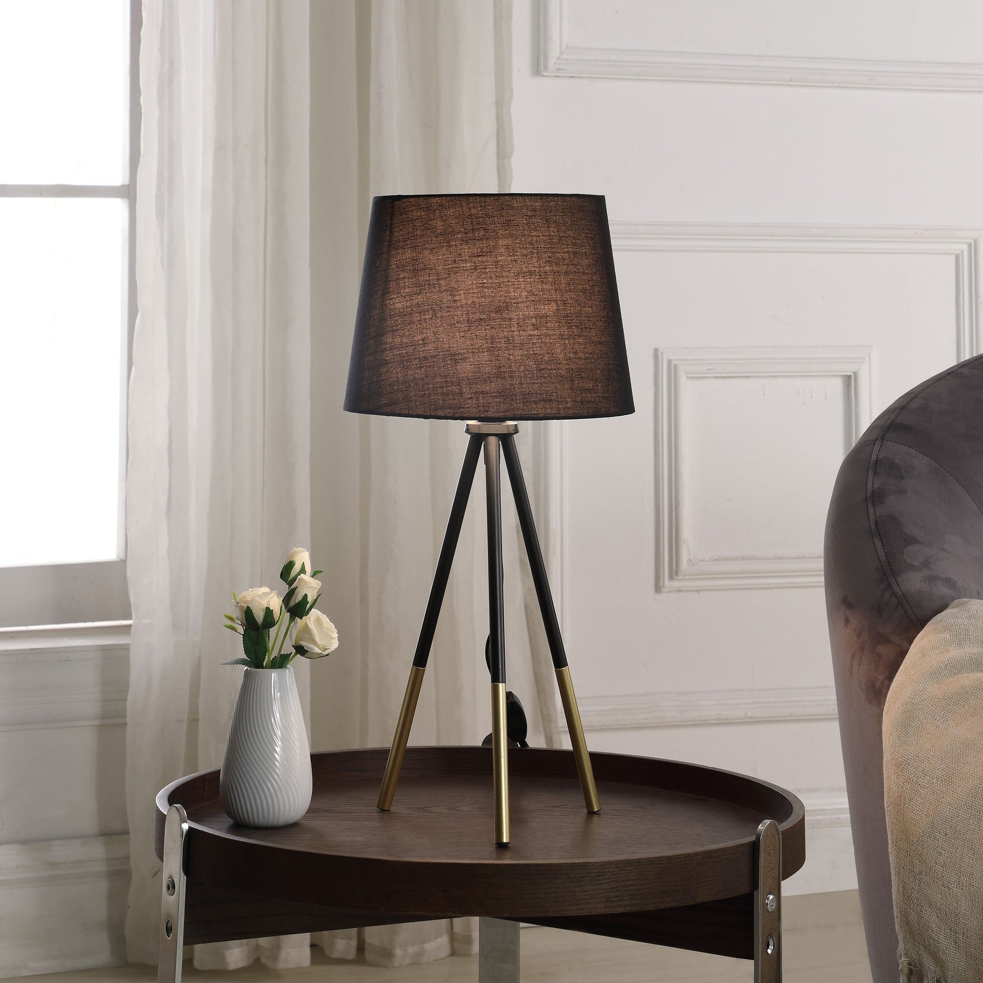 HomeRoots 20” Classic Tripod Table Lamp in Black Matte Finish