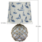 HomeRoots 20" Clear Glass Bedside Table Lamp With White And Blue Tapered Drum Shade and Net Finish