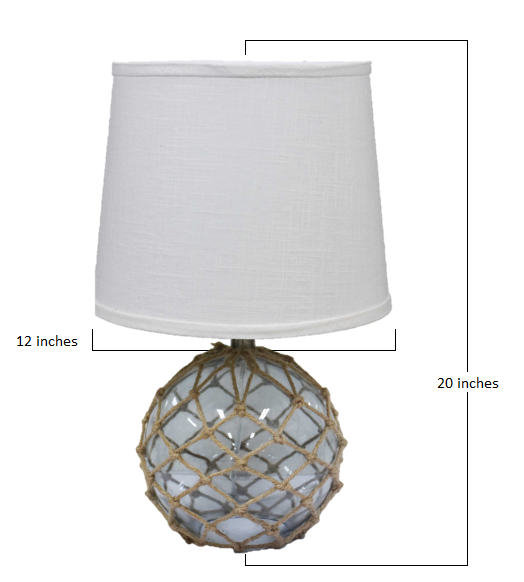 HomeRoots 20" Clear Glass Bedside Table Lamp With White Tapered Drum Shade and Net Finish