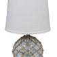HomeRoots 20" Clear Glass Bedside Table Lamp With White Tapered Drum Shade and Net Finish