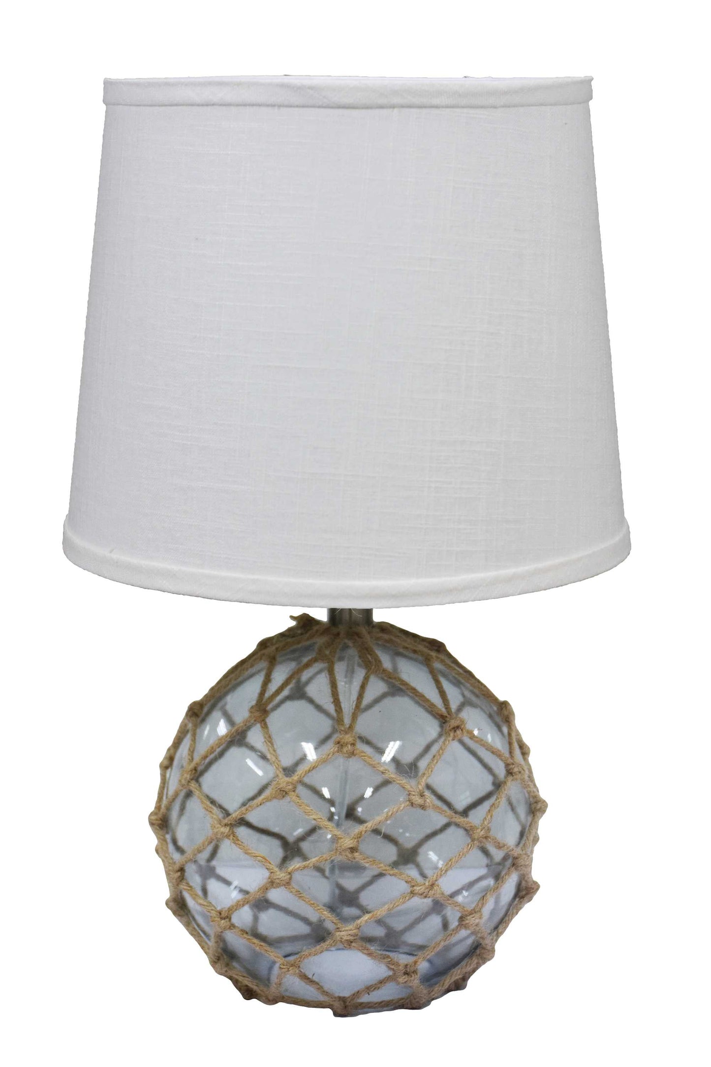 HomeRoots 20" Clear Glass Bedside Table Lamp With White Tapered Drum Shade and Net Finish