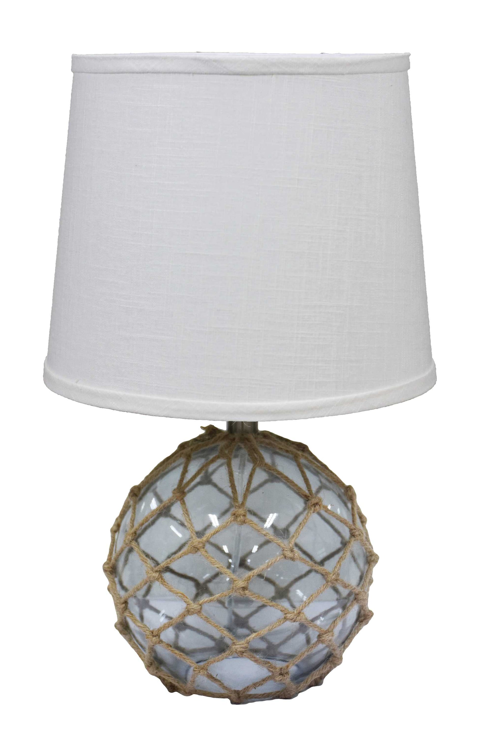 HomeRoots 20" Clear Glass Bedside Table Lamp With White Tapered Drum Shade and Net Finish