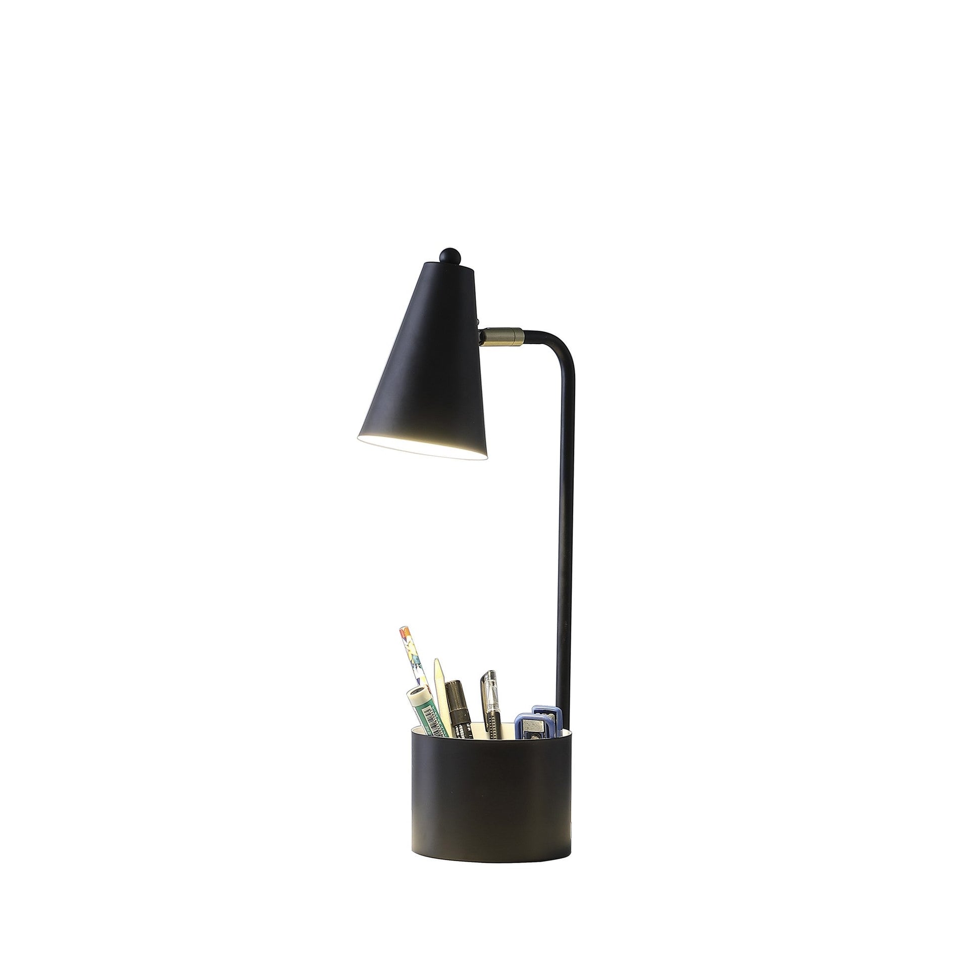 HomeRoots 20" Desk Table Lamp With Cone Shade in Black Finish