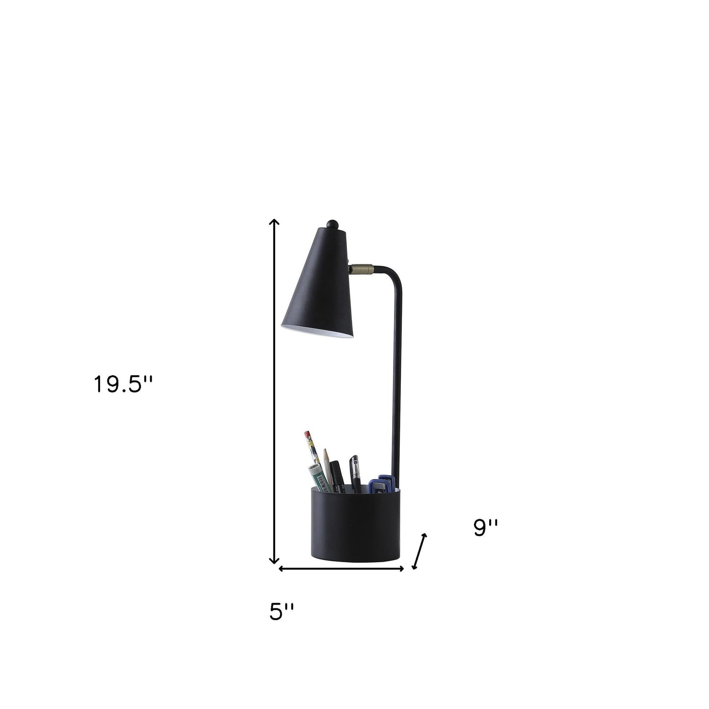 HomeRoots 20" Desk Table Lamp With Cone Shade in Black Finish
