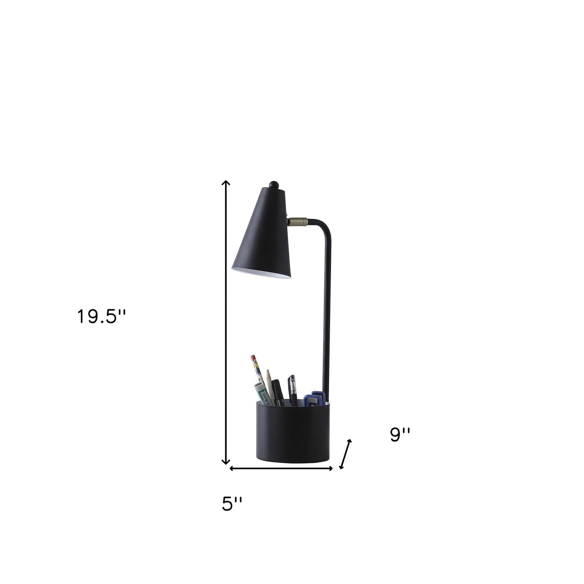 HomeRoots 20" Desk Table Lamp With Cone Shade in Black Finish