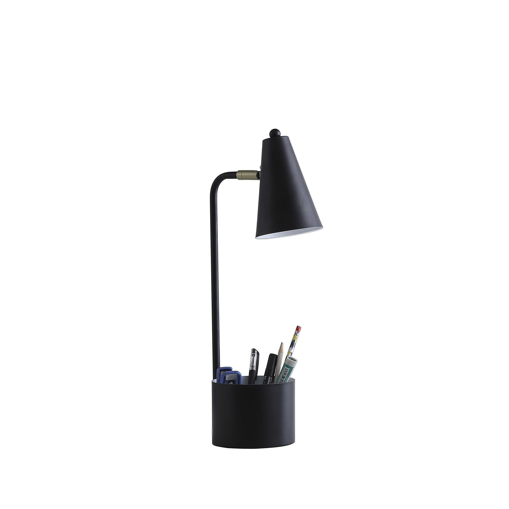 HomeRoots 20" Desk Table Lamp With Cone Shade in Black Finish