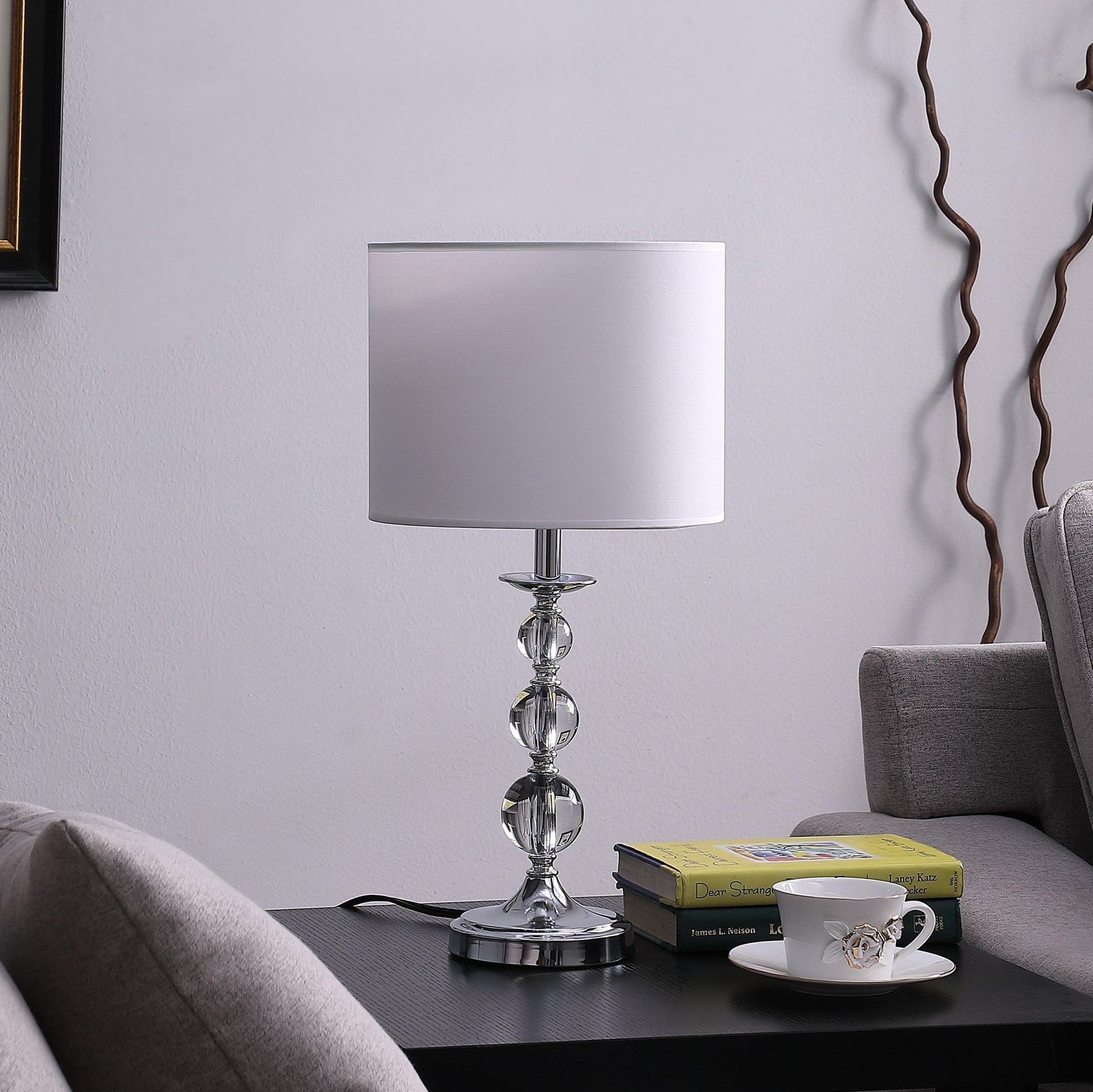HomeRoots 20” Modern Crystal Orbs And Metal Table Lamp in Silver Finish