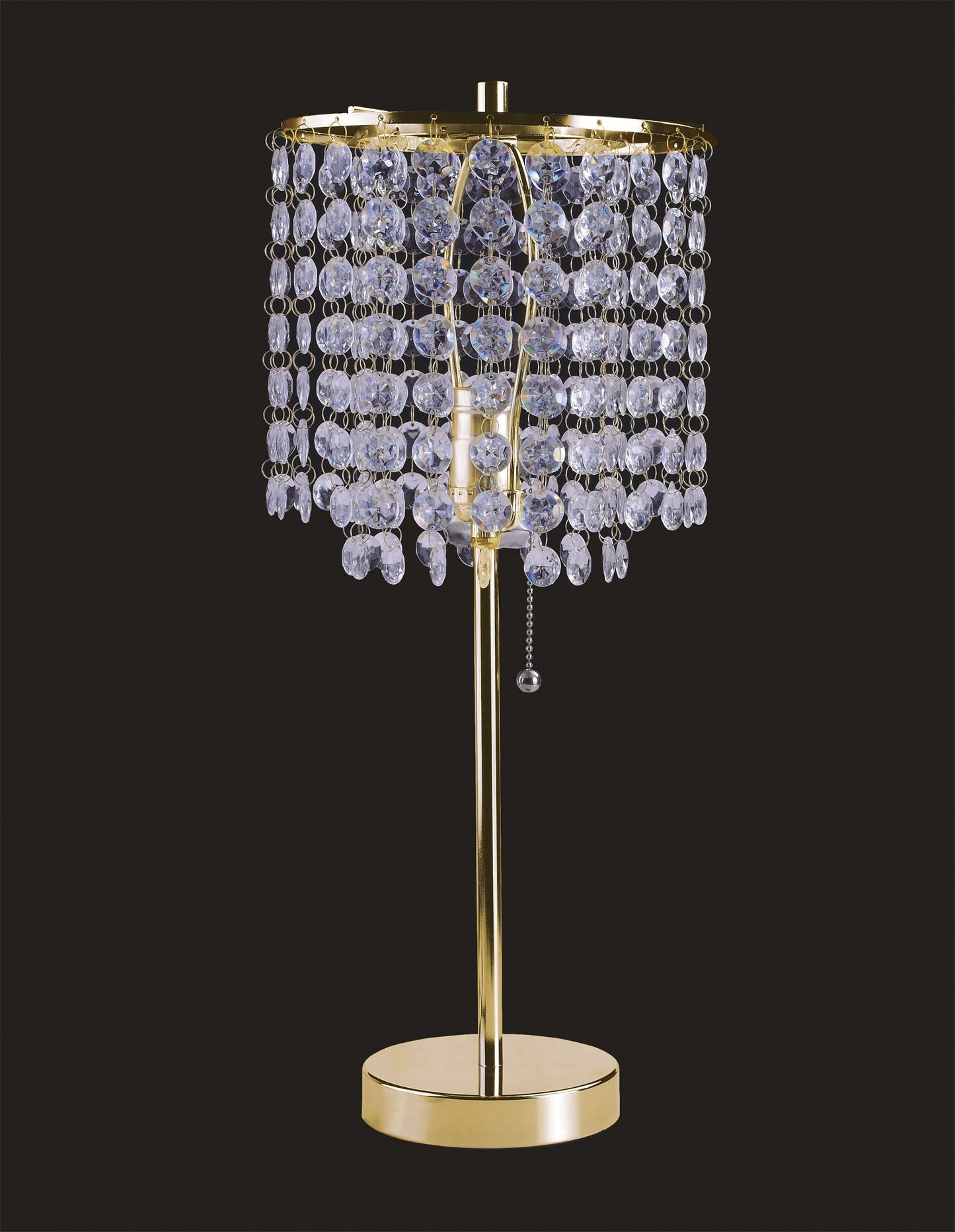HomeRoots 20” Modern Tall Gold Crystal Chandelier Lamp With Clear Drum Shade