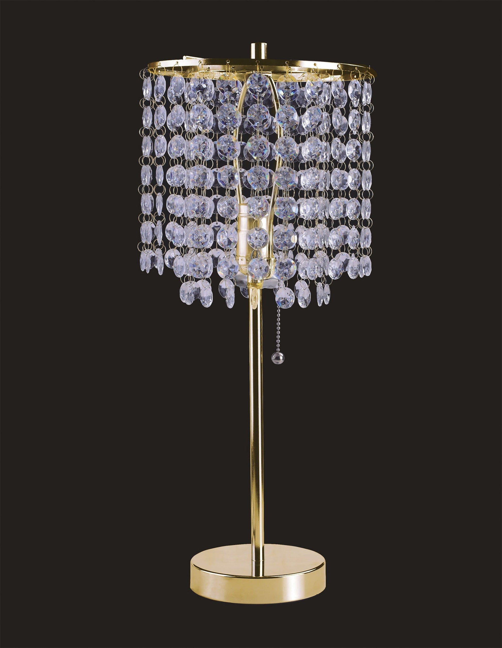 HomeRoots 20” Modern Tall Gold Crystal Chandelier Lamp With Clear Drum Shade