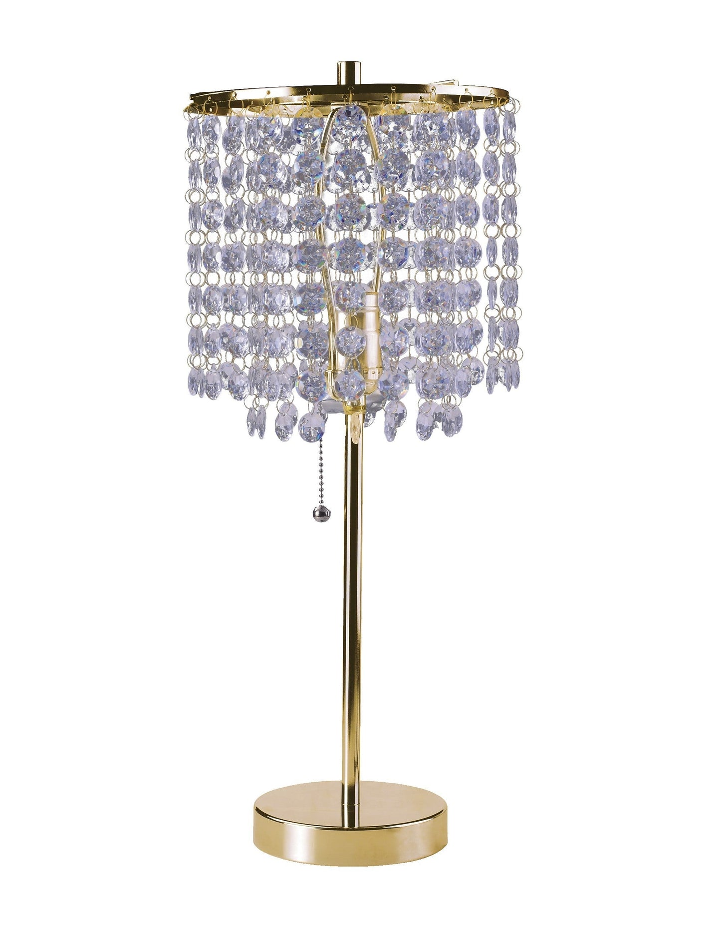HomeRoots 20” Modern Tall Gold Crystal Chandelier Lamp With Clear Drum Shade