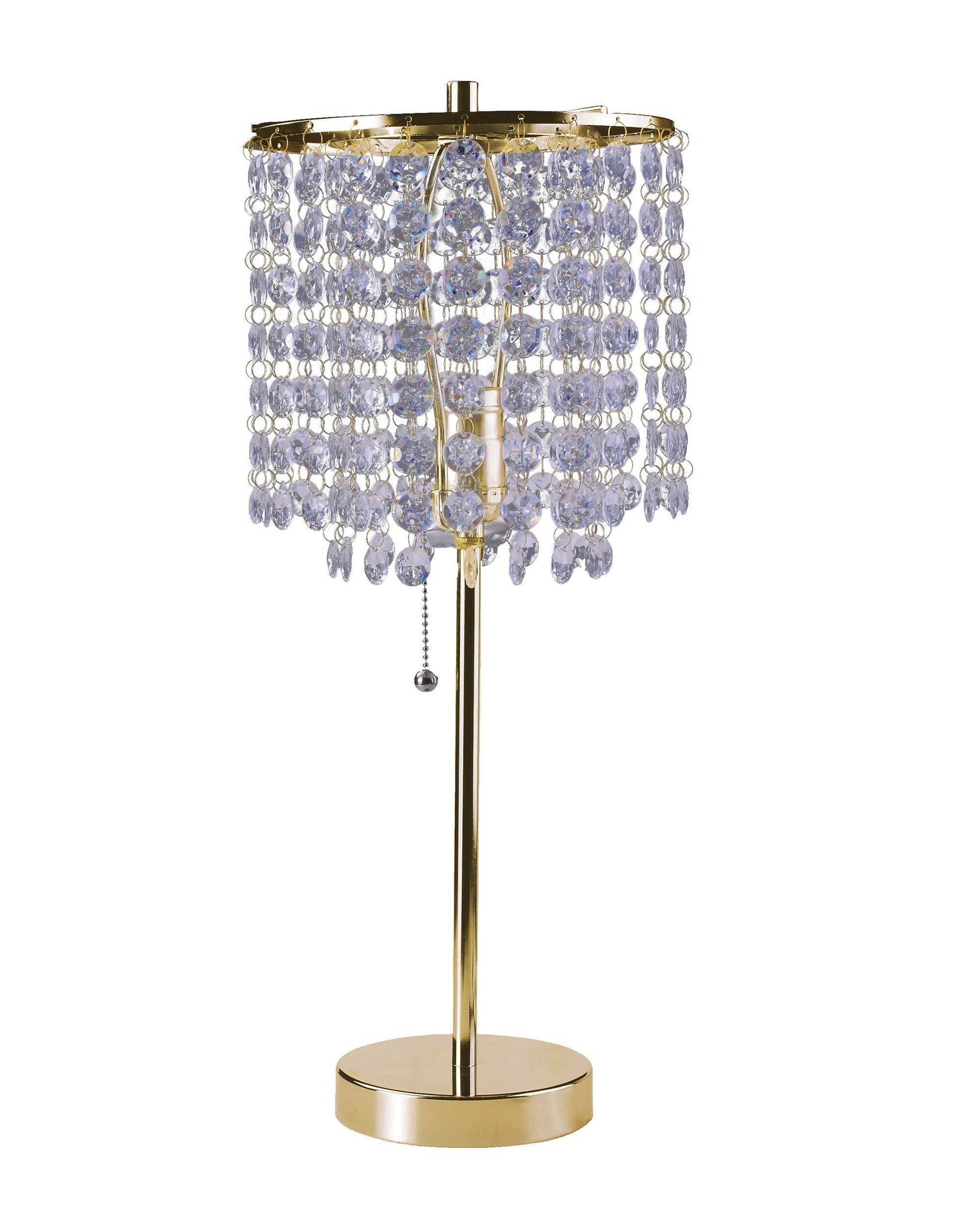 HomeRoots 20” Modern Tall Gold Crystal Chandelier Lamp With Clear Drum Shade