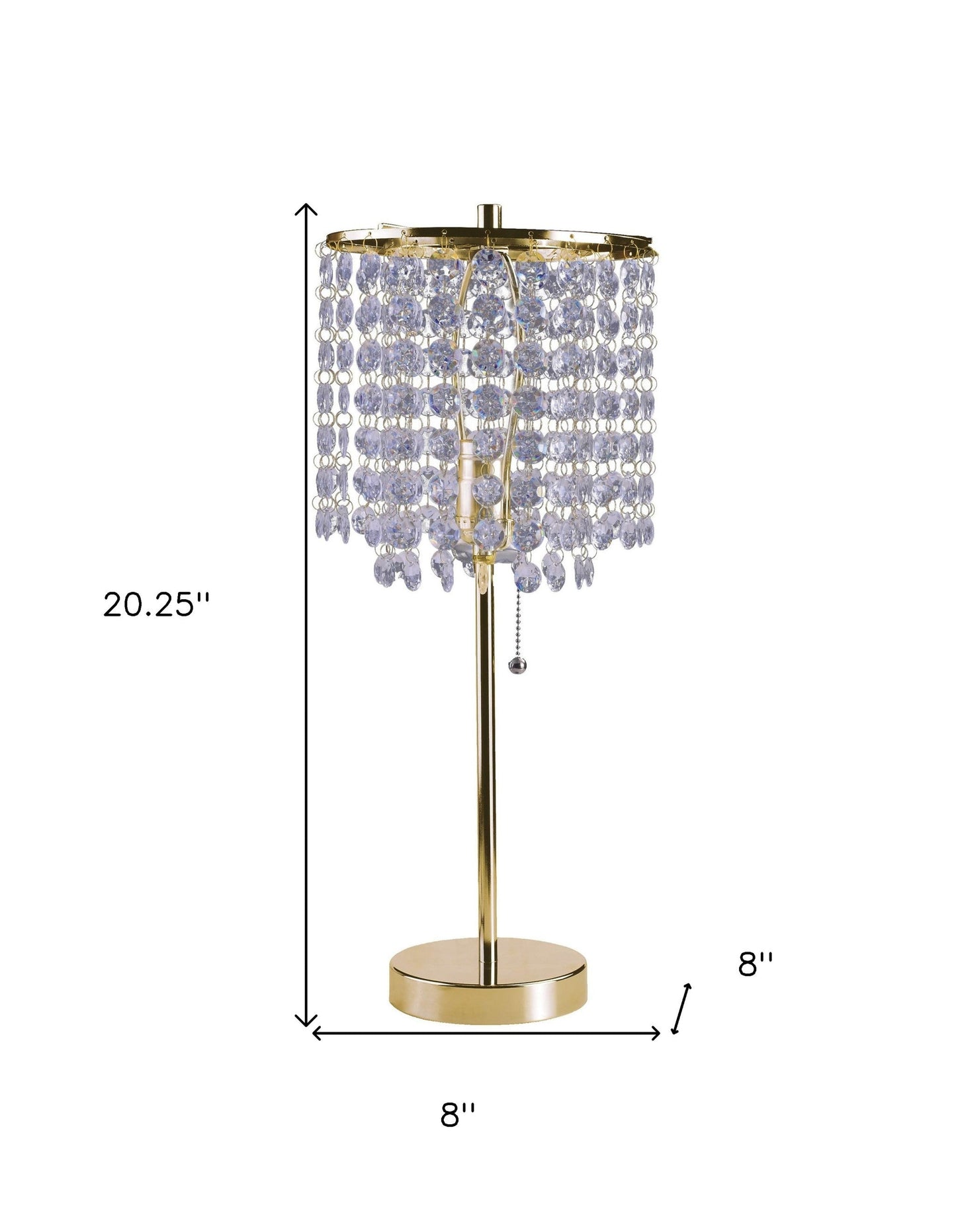 HomeRoots 20” Modern Tall Gold Crystal Chandelier Lamp With Clear Drum Shade
