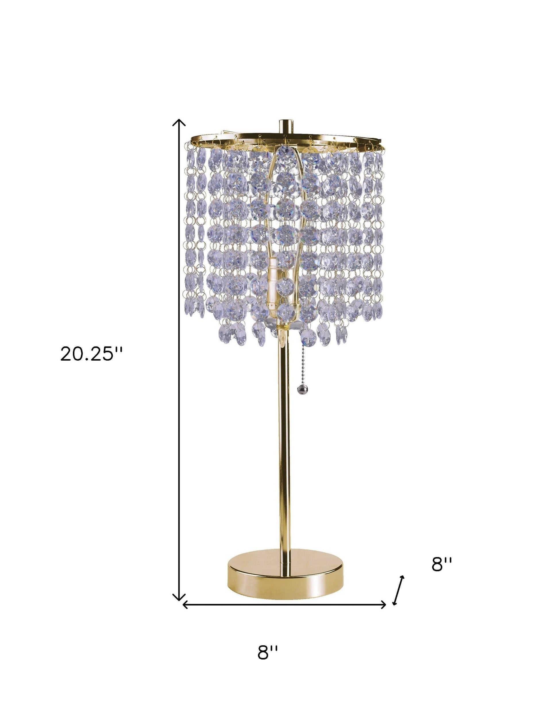 HomeRoots 20” Modern Tall Gold Crystal Chandelier Lamp With Clear Drum Shade