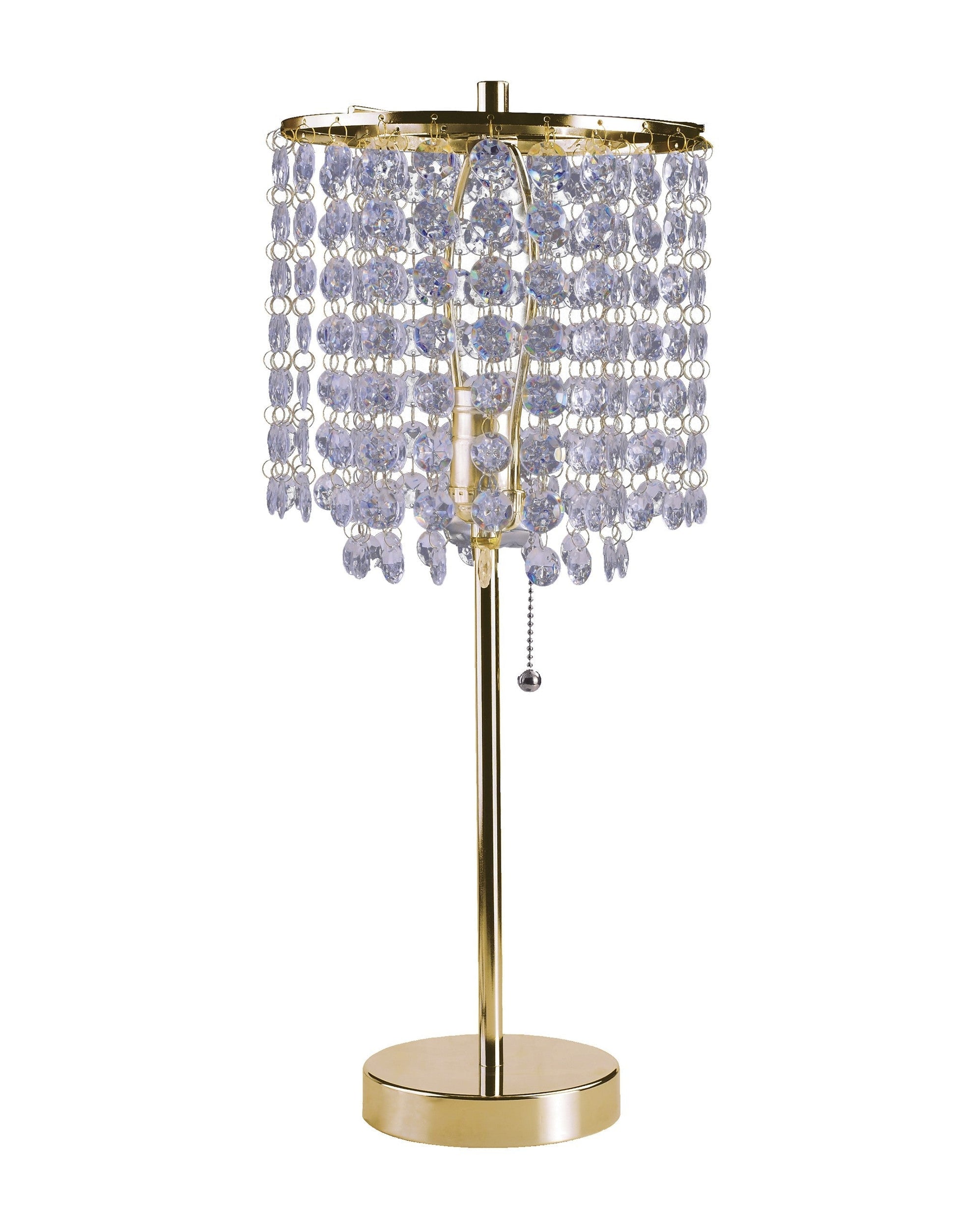 HomeRoots 20” Modern Tall Gold Crystal Chandelier Lamp With Clear Drum Shade