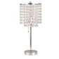 HomeRoots 20” Modern Tall Silver Crystal Chandelier Lamp With Clear Drum Shade