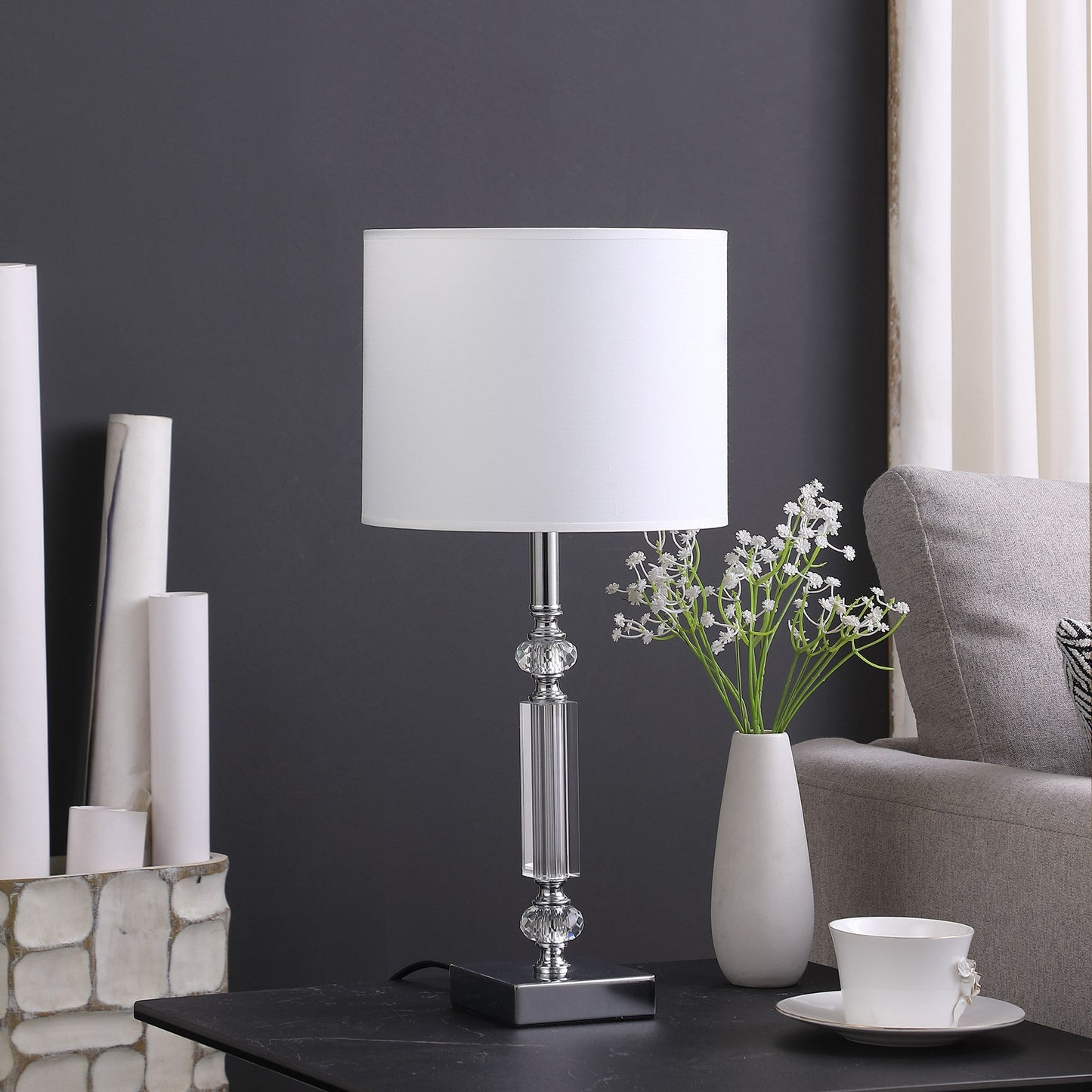 HomeRoots 20” Stylish Crystal Table Lamp With Silver Finish