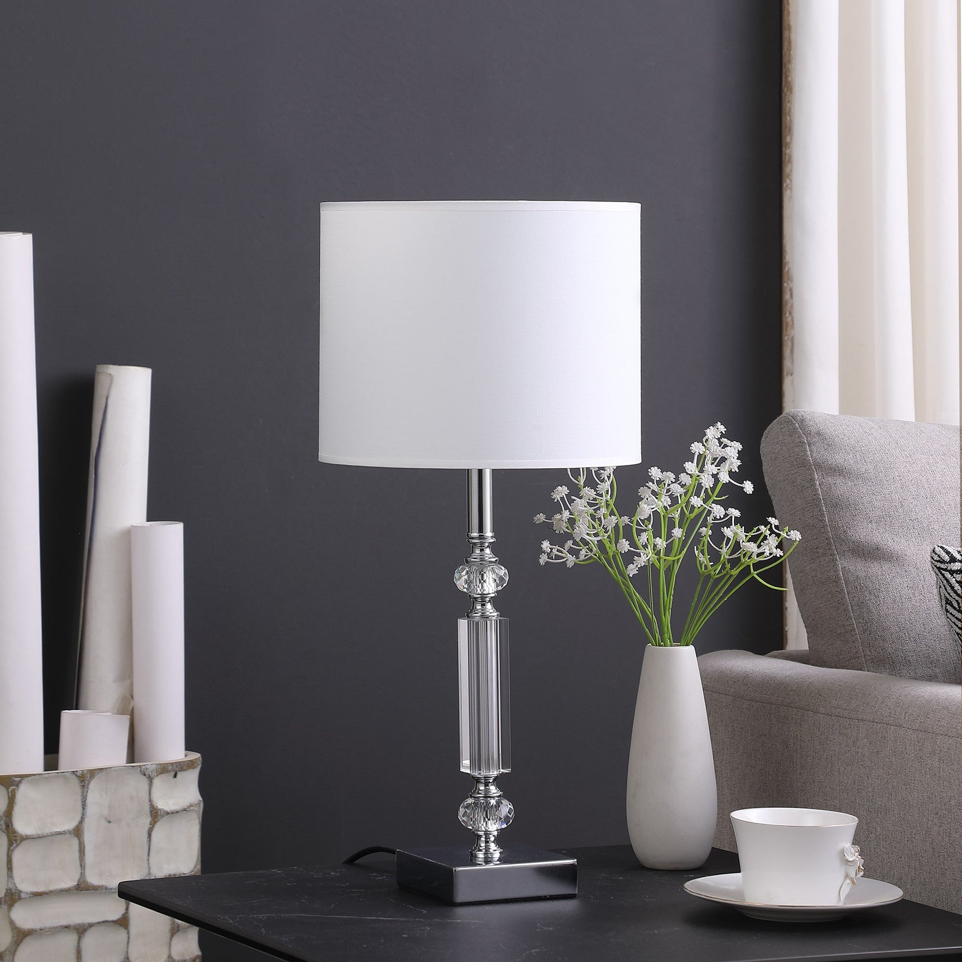 HomeRoots 20” Stylish Crystal Table Lamp With Silver Finish