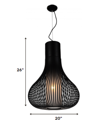 HomeRoots 20" x 20" x 26" Carbon Steel Pendant Lamp in Black Finish