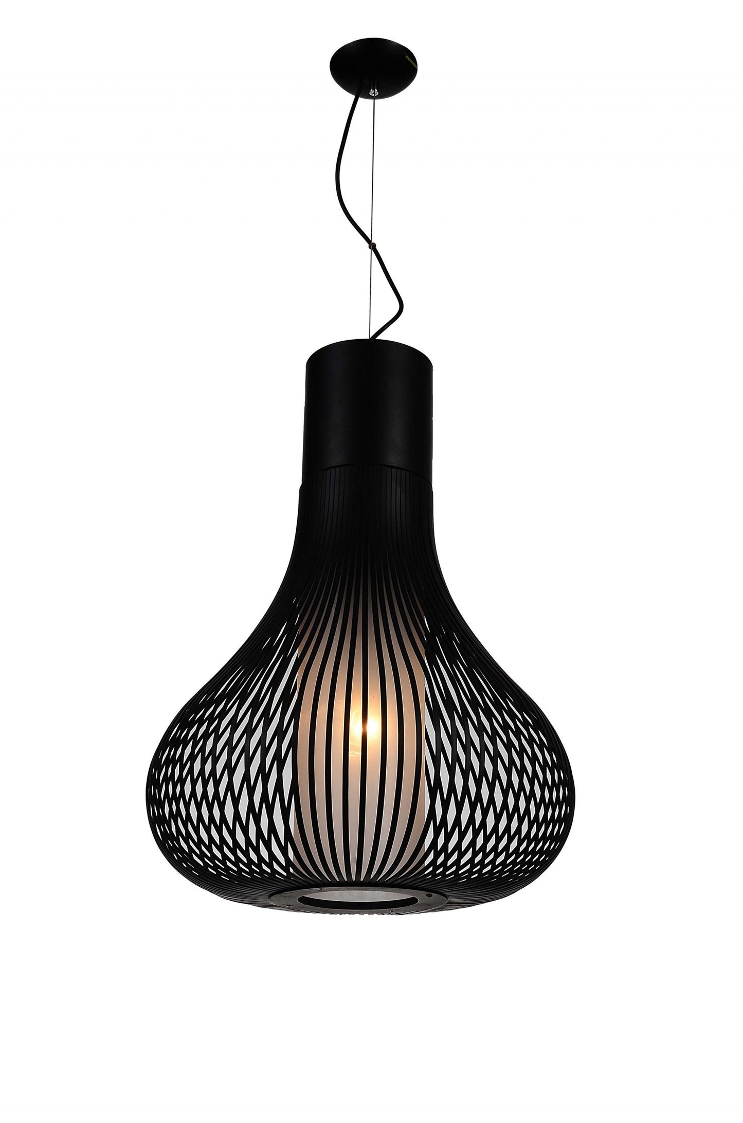 HomeRoots 20" x 20" x 26" Carbon Steel Pendant Lamp in Black Finish